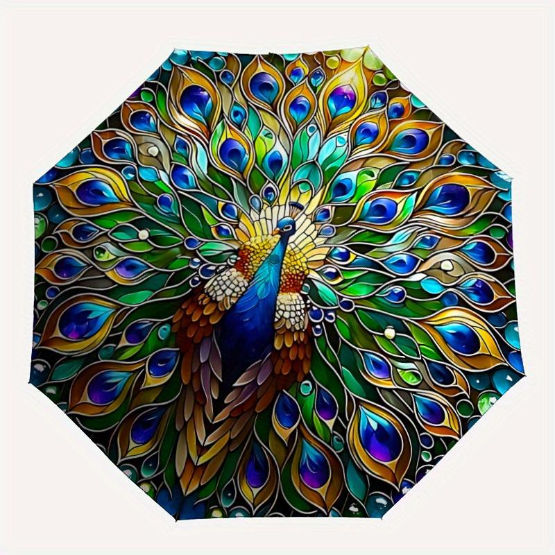 

1pc Peacock Feather Mandala Automatic Open, Sturdy Iron Frame, Compact Folding Design, All-Season Portable Umbrella for Women & Men, Outdoor