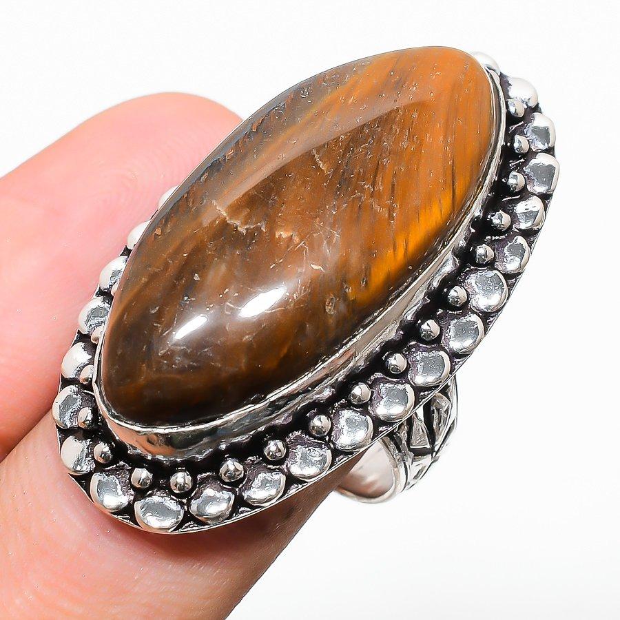 

Natural Tiger Eye Gemstone Handmade 925 Sterling Silver Ring Size 6.5 O6c66