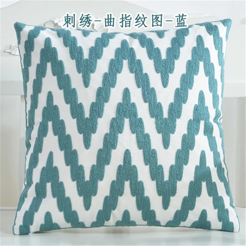 45x45cm Green Blue Geometric Cotton Embroidery Sofa Cushion Cover Home Living Room Pillow Case Bedroom Decoration