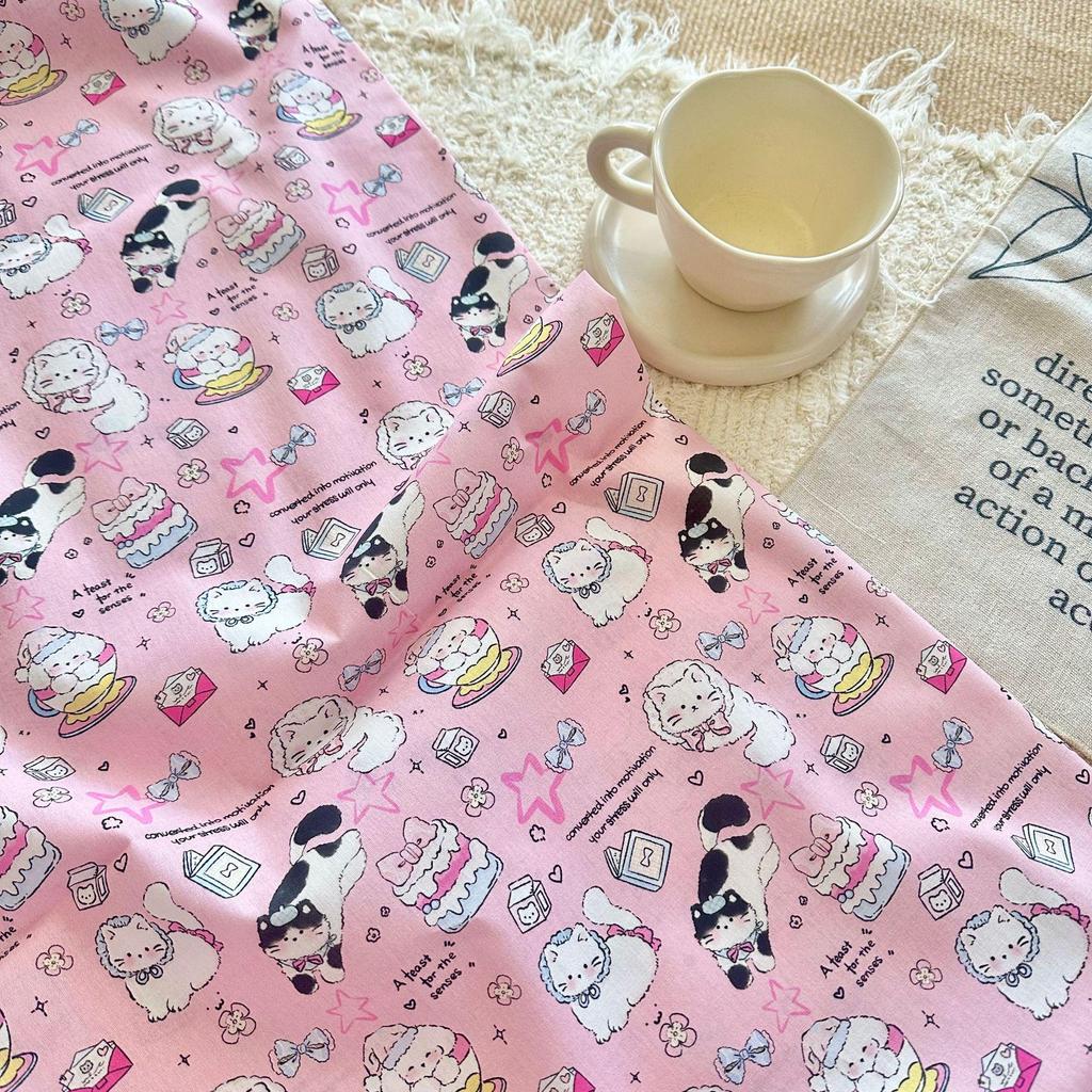 100% Cotton Digital Print Fabric: Korean Style Cartoon Animal & Floral Design for Women's, Children's Clothing & Homewear DIY