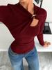 Chic Asymmetrical Long Sleeve Women's Top with Metal Buckle - Solid Color