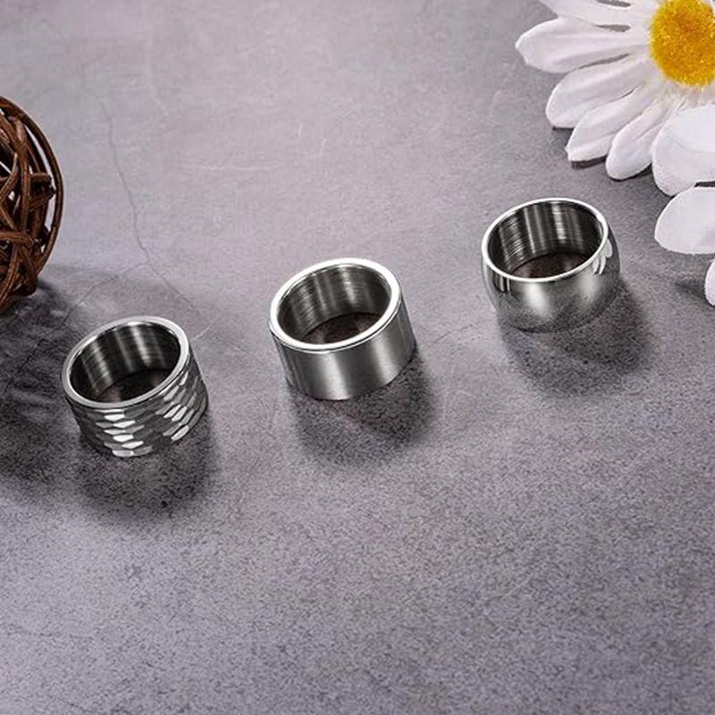 3 Pieces of Stainless Steel Men's Wide and Thick Jewelry Thumb Ring Matte Solid Color Wedding Ring Hammer Forged Comfortable Fit