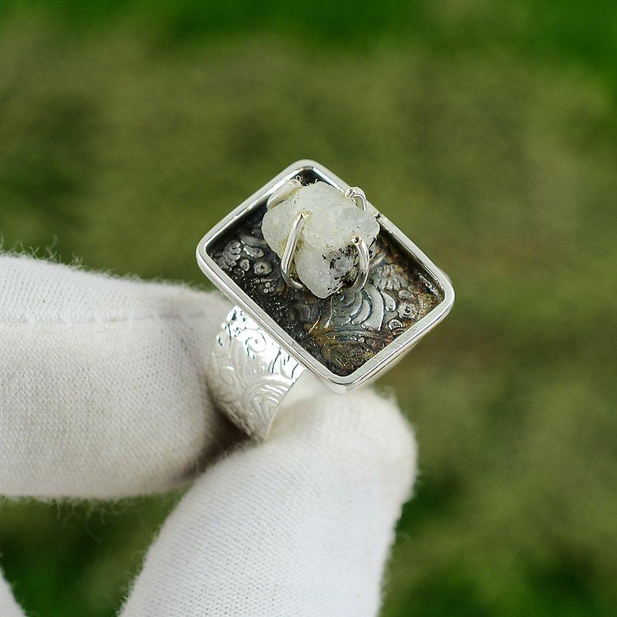 Gift For Her 925 Silver Natural Rainbow Moonstone Multi Stone Adjustable Ring Adjustable
