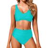 High Waisted Bikini for Women Lace Up Bathing Suit Ruched Bikini Swimsuits Summer Solid Bandage Tummy Control Swimwear