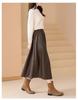 Hepburn Style A-Line Matte PU Leather Skirt: Retro Mid-Length, Elastic Waist, Large Swing, Autumn/Winter