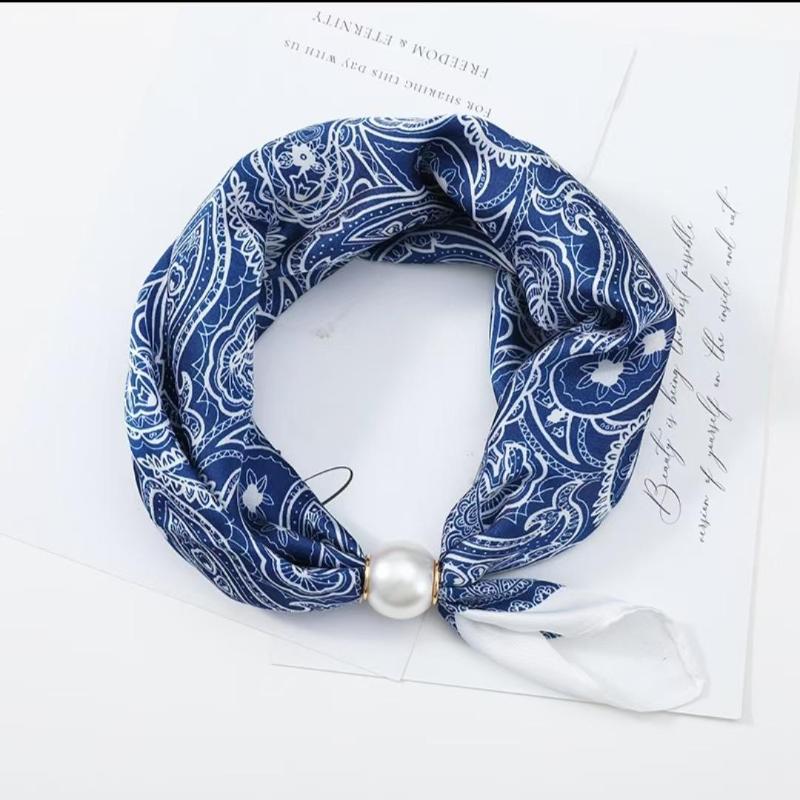 Thin Pearl Necklace with Magnetic Clasp, Lazy-style Silk Scarf, Women's Pendant Scarf, Collarbone Chain