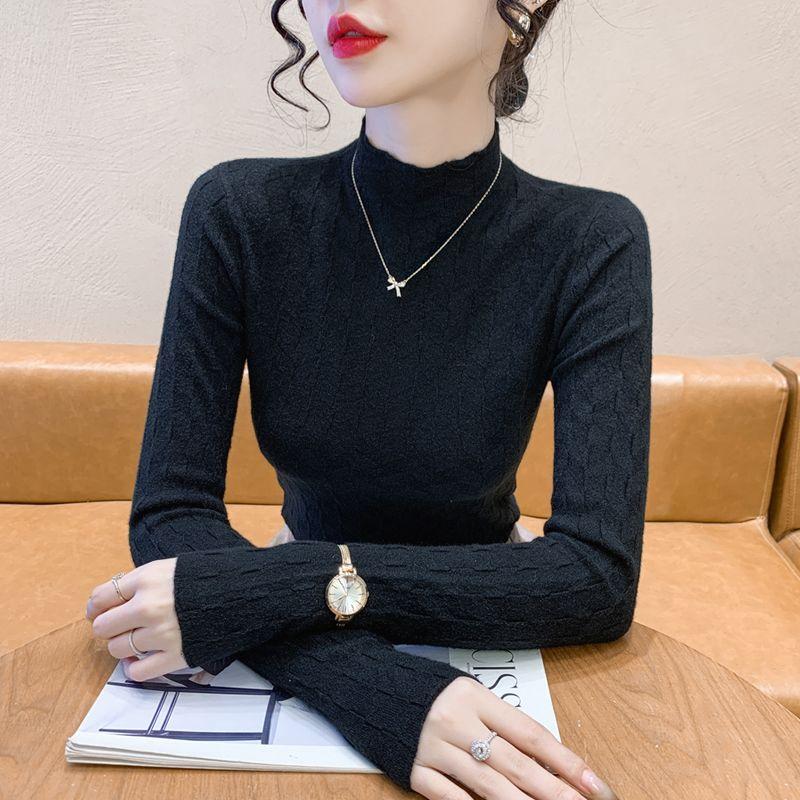 Autumn Winter Bottoming Shirt Women's New Thin Sweater Slim Fit Versatile Close-fitting Half Turtleneck Bottoming Top