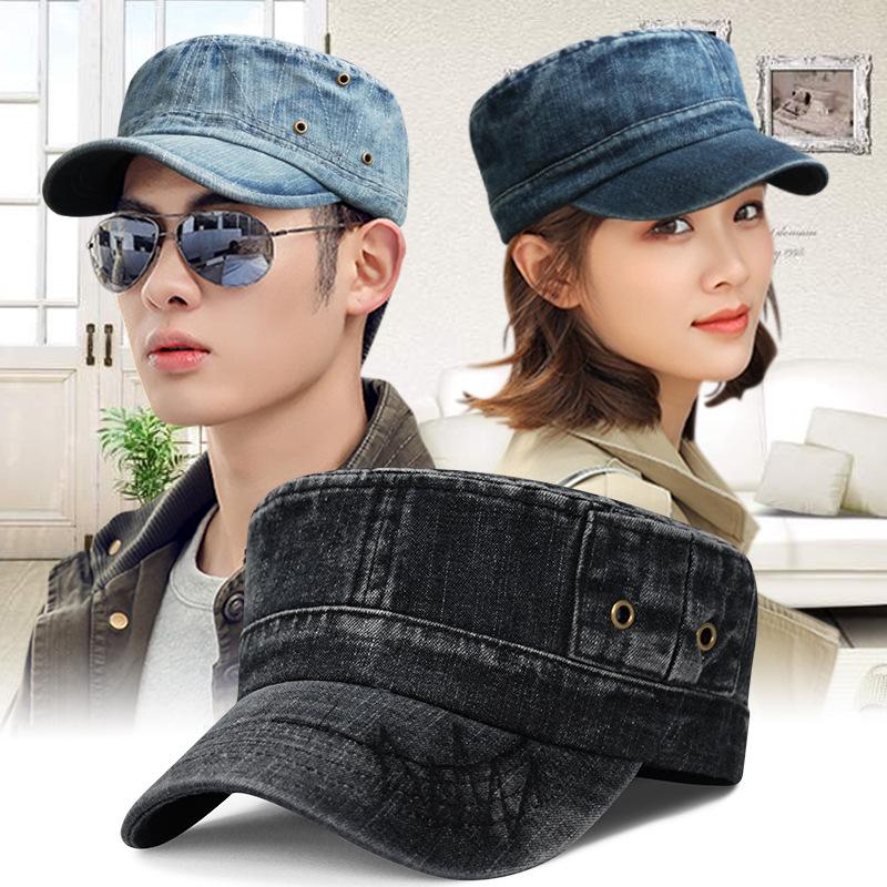 Unisex Korean Style Washed Denim Military Cap - Breathable Outdoor Sunshade Duckbill Hat