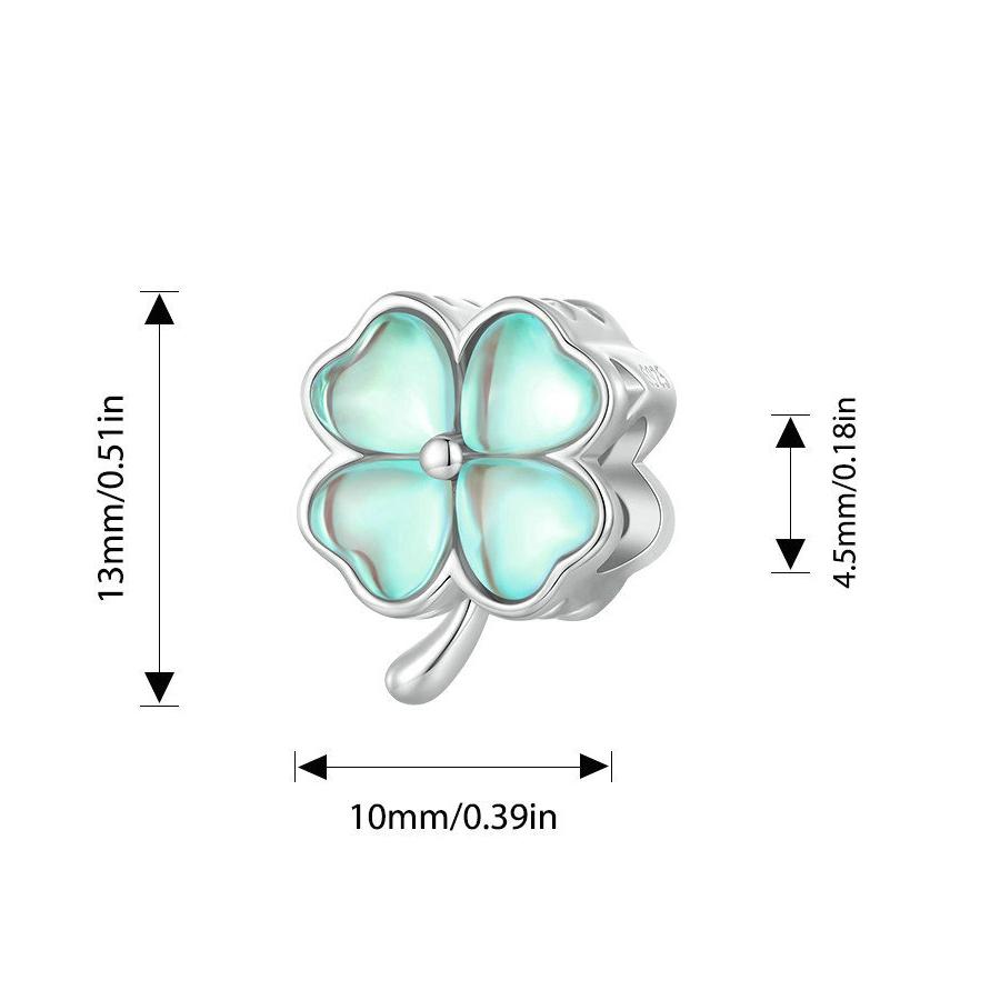 BAMOER 925 Silver Transparent Green Clover Charms Scroll Pattern Beads Fit Original Bracelets DIY Jewelry Accessories