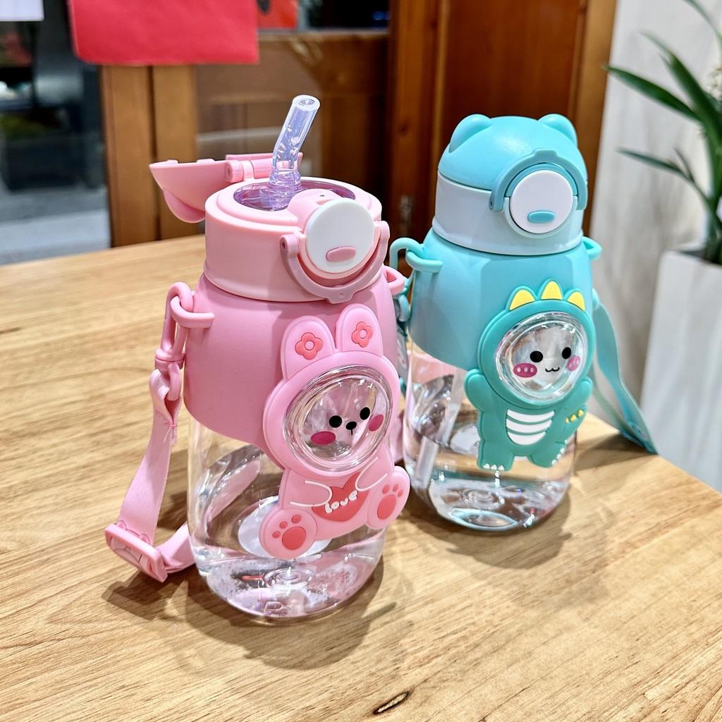 Plastic Kids Water Bottle With Straw And Cartoon Design For School And Travel