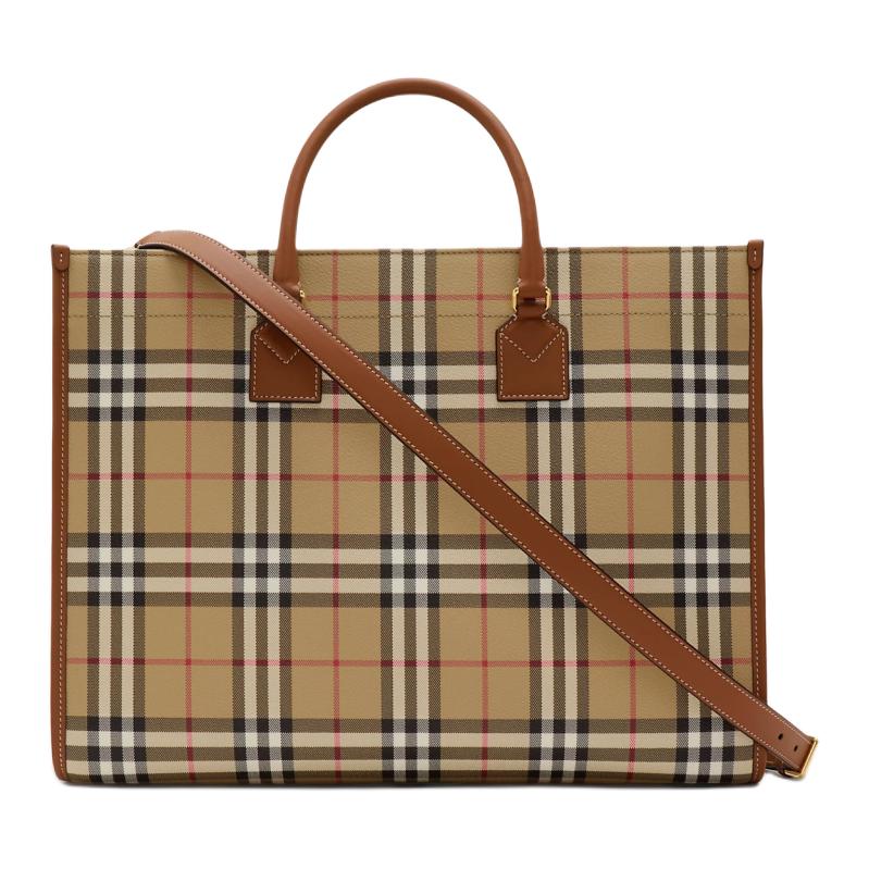 Burberry Borsa Tote a Scacchi Vintage con Bordi in Pelle, Lussuosa Borsa da Lavoro Grande Beige Archivio per Donna, Uso Ufficio e Pendolarismo Quotidiano 80975681