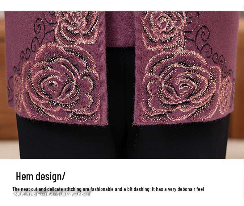 Autumn Knitwear Two-Piece Plus Size Set for Middle-Aged and Elderly Women - Stylish Sweater Outfit for Fashionable Moms & Grandmas.