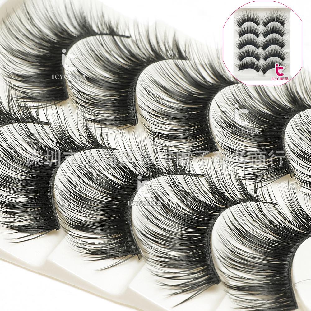 Set of 5 Pairs of Long, Festive False Eyelashes: Natural-Looking, Vibrant, Exaggerated, Dense for Stage Makeup