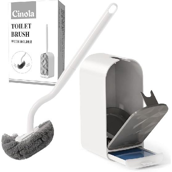 Toilet Brush and Holder Set, Wall Mounted Toilet Bowl Brush with Hideaway Caddy, Toilet Cleaner Brush Built-in Drip Tray, Toilet Scrubber Brush 1 Pack