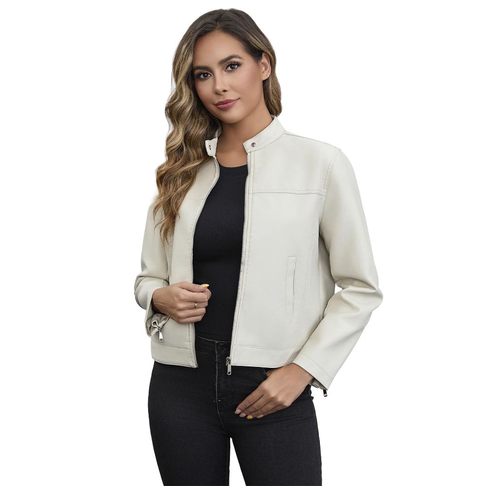 Casual Leather Jacket for Women, Stylish European-American Style, Suitable for Spring and Autumn.