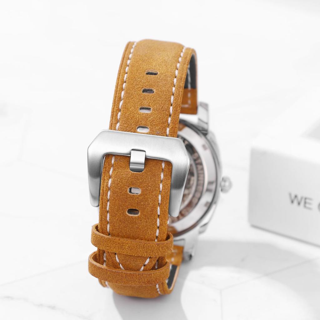 Automatic Watch with Genuine Leather Strap and 3ATM Water Antique Analog Leather Strap Fashion Accessory Day or Christmas Gift Men's Resistance Men's