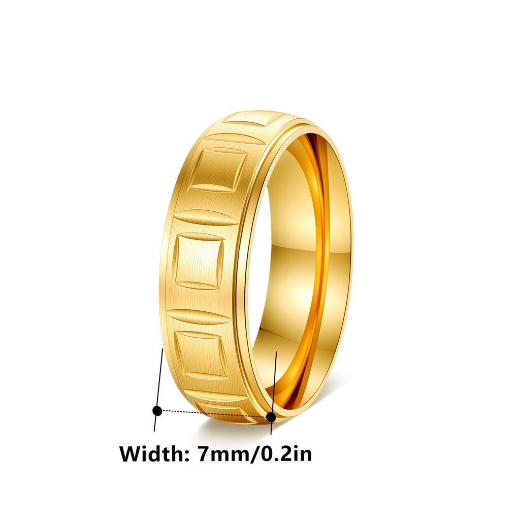 European and American Retro Engraved Stainless Steel Ring - Simple Titanium Sand Surface Jewelry