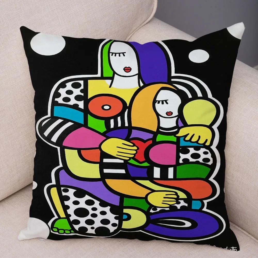 Geometric Cartoon Girl Decorative Pillowcase Living Room Office Ornaments Home Pillowcase