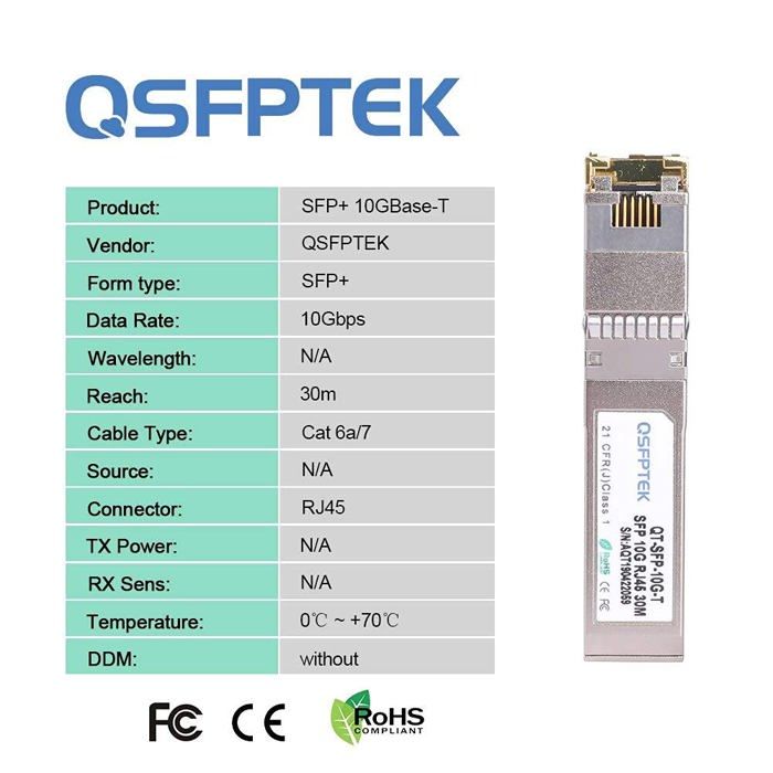 Carte réseau sfp+ - qsfptek - 10g rj45 - plug and play - dissipation thermique - compatible cisco
