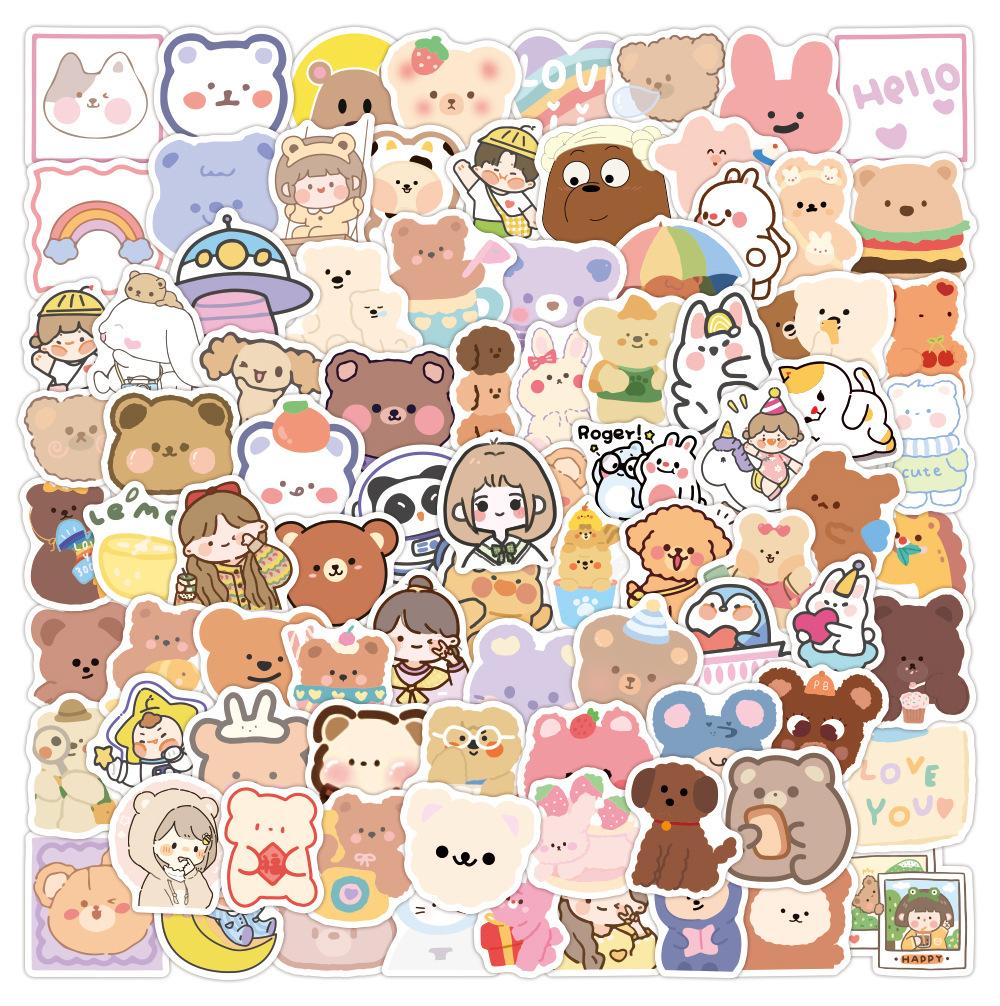 10 30 50 100pcs Korean Bear Cartoon Stickers Kawaii Anime Cute Notebook Scooter Water Cup Creative Gift Laptop Decal Stickers