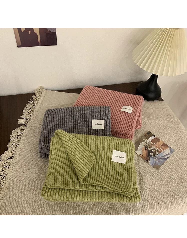 Korean Style Versatile Knitted Scarf for Women - Green, Blue, Red, Warm & Stylish for Autumn/Winter