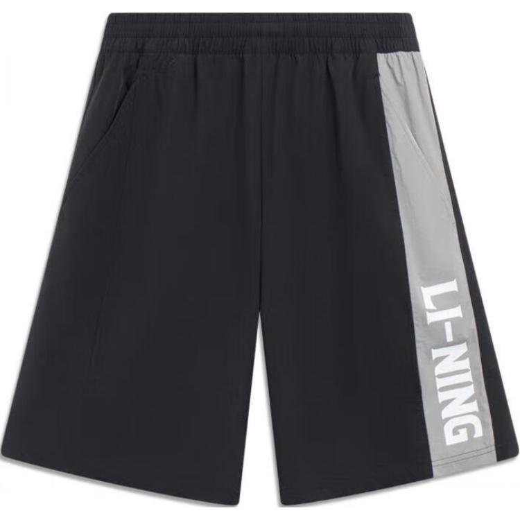Li Ning Sports Lifestyle Series Letter Splicing Mid Waist Comfortable Breathable Loose Straight Casual Shorts Men Shorts Black AKST013-2