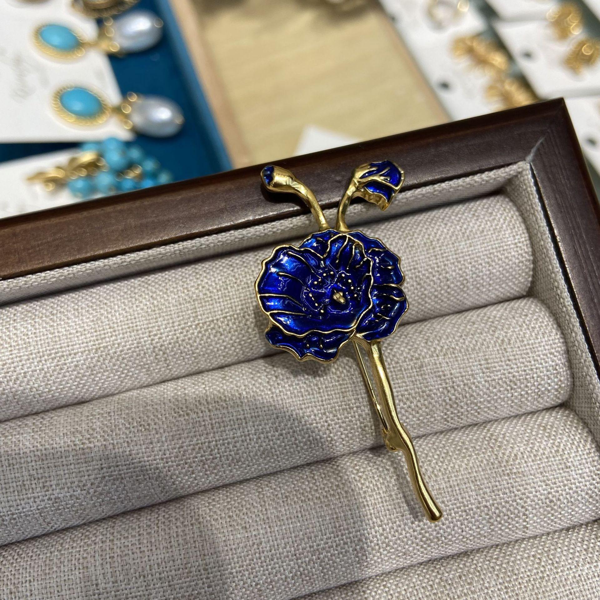 

Винтажная эмаль масляная живопись ветер синий мак корсаж аксессуары сад Моне ретро брошь костюм первоклассный значок