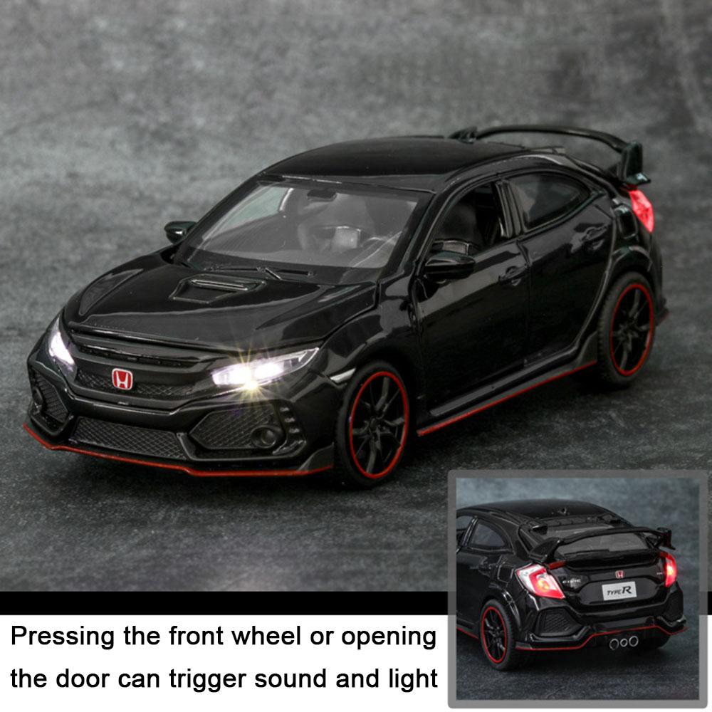 FIQ1 1:32 Honda CIVIC TYPE-R Alloy Diecast Toy Cars Model Simulated with Sound Light Vehicles Collection Toys Children Birthday Gifts