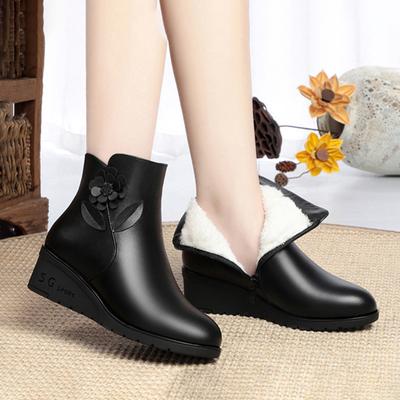 Dames Winter Warme Katoenen Schoenen Fleece Zijrits Dikke Zool Korte Laarzen Vrije Tijd Ronde Neus Flats Ouderen Sleehak Laarzen