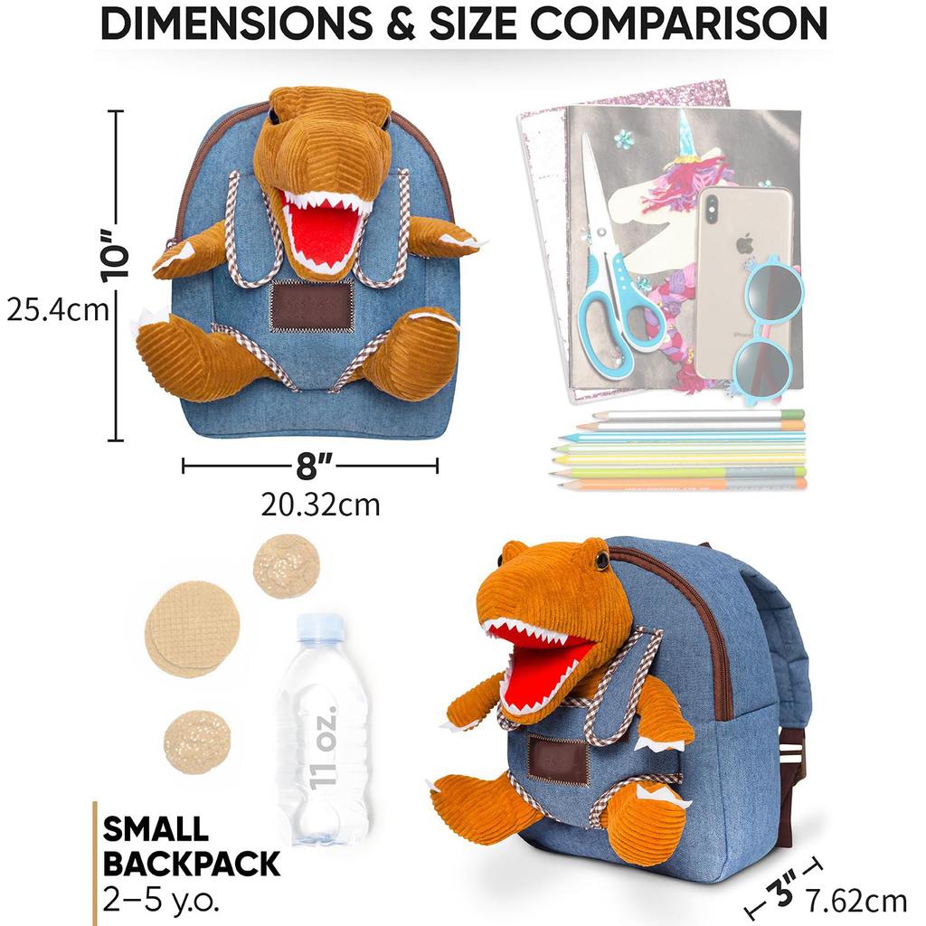 Barnesekk i denim med dinosaurmotiv – Søt og lett skolesekk med avtakbar plysjleke for gutter og jenter