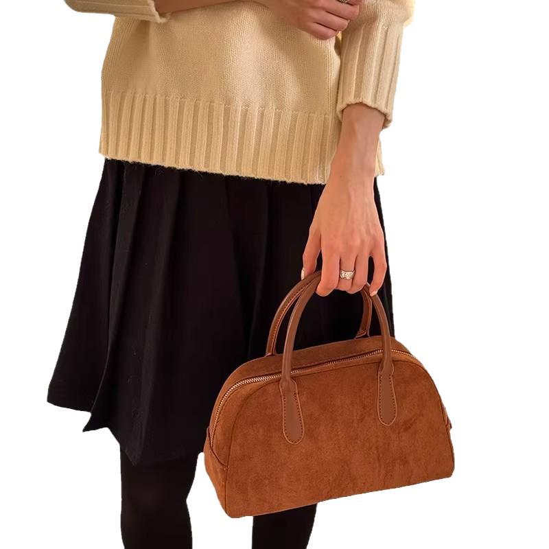 2025 Korean Style Suede Autumn Handbag: High-End, Versatile Niche Boston Bag for Women