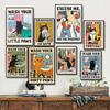 Cute Cat Illustration Canvas Painting Prints Poster Funny Animal Art Prints Wash Room Bathroom Home Decor