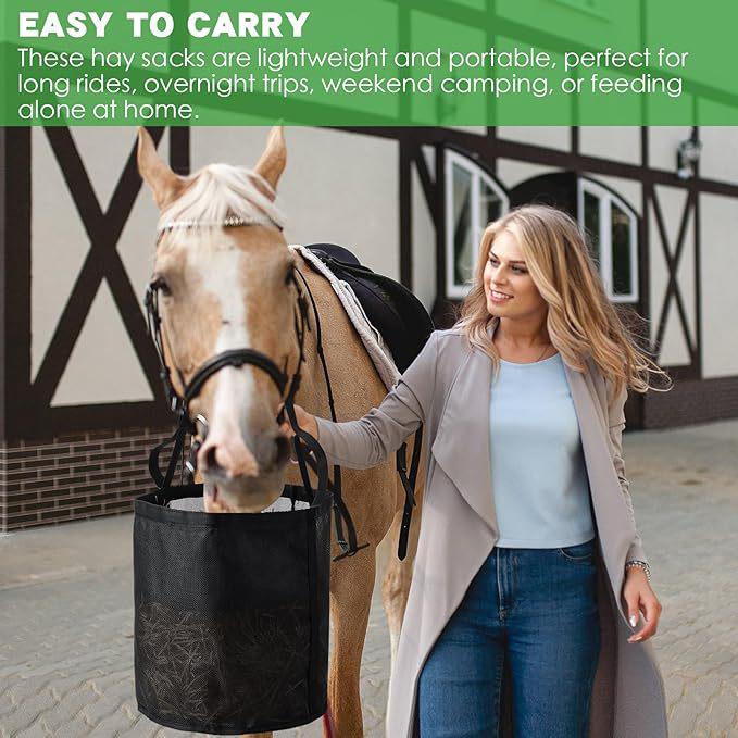 Adjustable Spill-Proof Horse Feed Bag with Mesh Slow Feeder Design