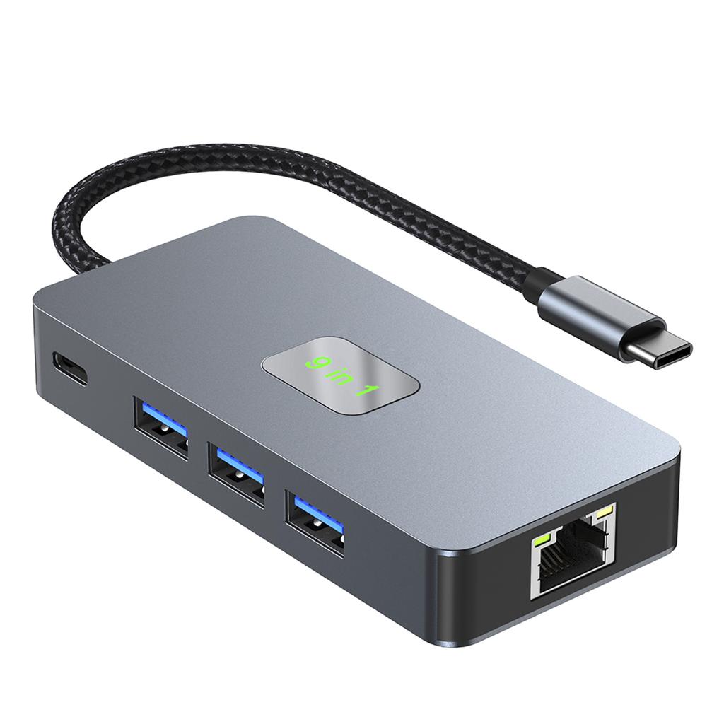 9 In 1 TYPE-C To RJ45 (Gigabit)+USB3.0*3+HDMI+USB-CS Data+PD100W+SD/TF MacBook