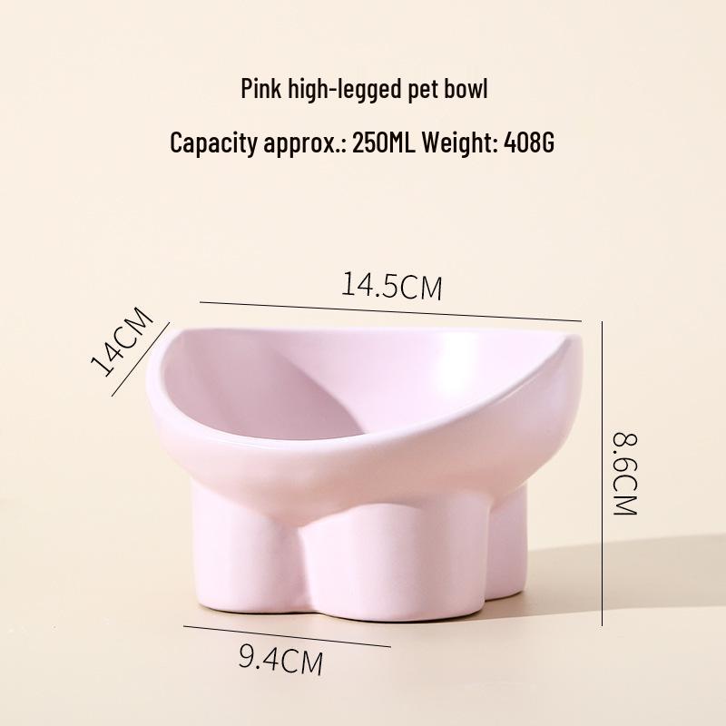 Ceramic Anti-Tip Elevated Slanted Cat Bowl for Cervical Spine Protection - Suitable for Food or Water