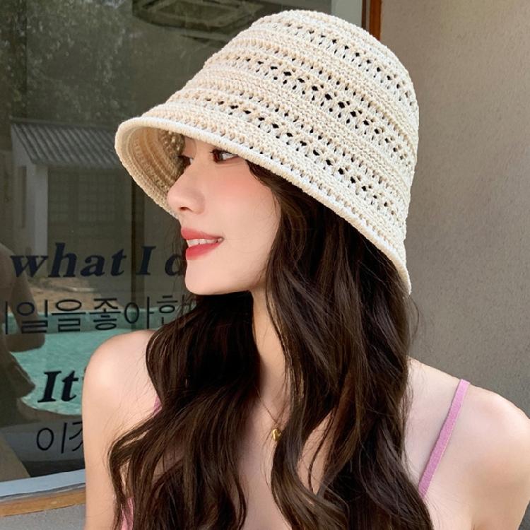 Cotton Yarn Crochet Bucket Hat Soft Breathable Unisex Cap Beach Vacation Sun Cap For Beach Travel Daily Use