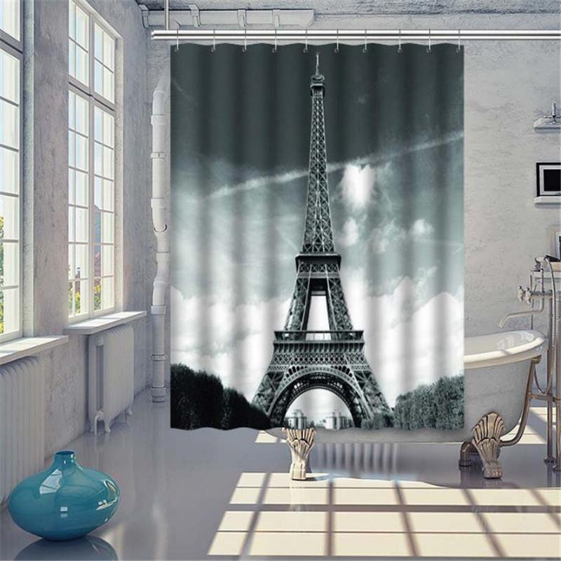 Tower Eiffel Large Pattern Shower Curtain Night Cityscapes Decoration Bathroom