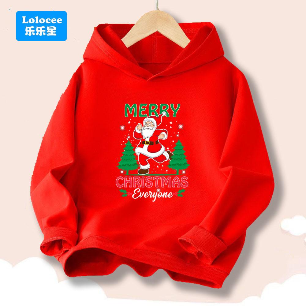Merry Christmas Kids Hoodie- Santa Claus Printed Sweatshirt for Boys Girls, Festive Holiday Pullover Children's Clothes SDLR2