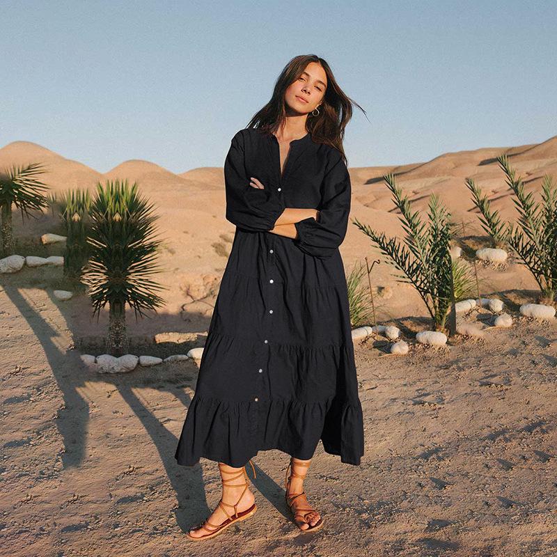 

2024 Европейско-американское хлопковое платье-кардиган на пуговицах в рубчик с защитой от солнца One Size