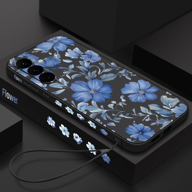 Schutzhülle mit Blumenmuster und Lanyard für Samsung Galaxy S23 S24 Ultra A55 A54 5G A56 S25 A53 A52 A14 A34 A15 A35 S20 FE S21 S22 Ultra Shockproof Capa