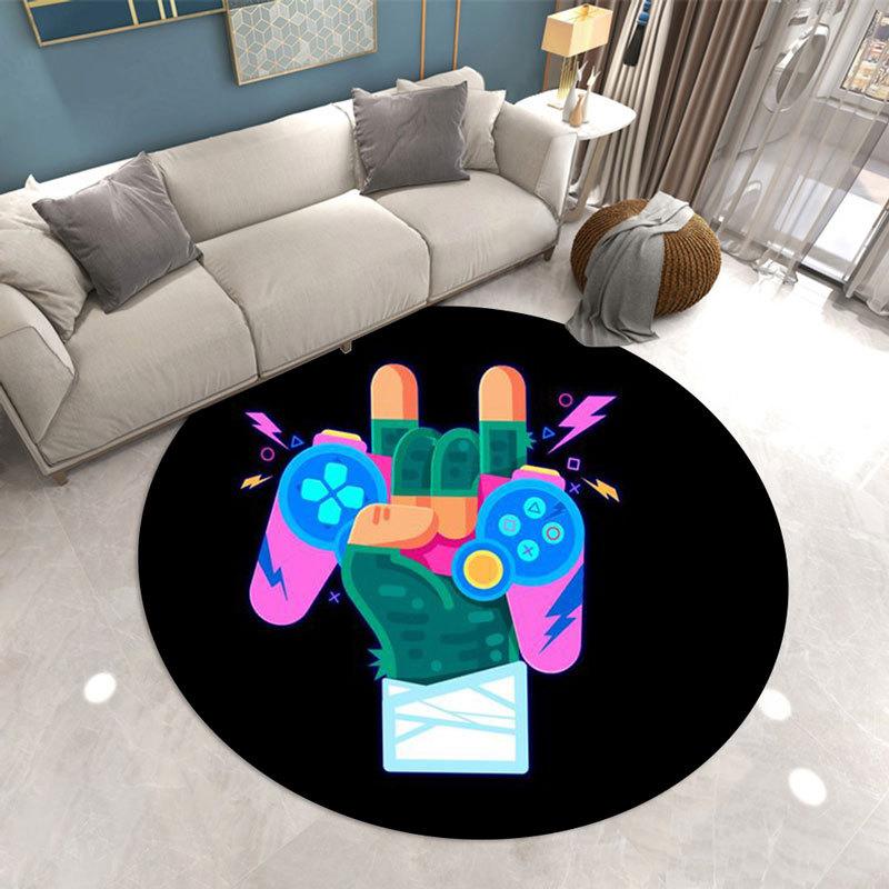 Gamer Living Room Area Rug Round Boys Bedroom Carpet Chair Mat Anit-Slip  Game Console Bathroom Floor Rug Doormat Entrance