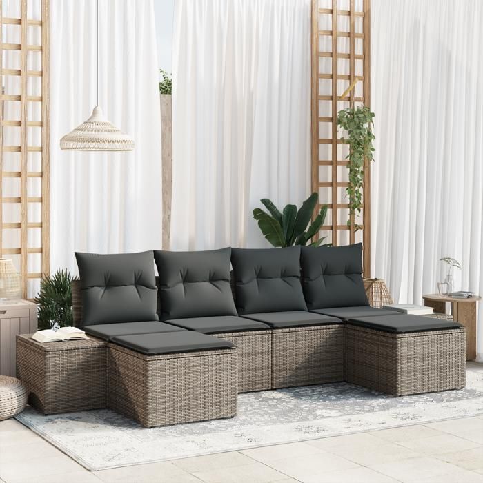 VidaXL Ensemble de canapé de jardin de 6 pièces avec coussins gris en poly rotin 3347169