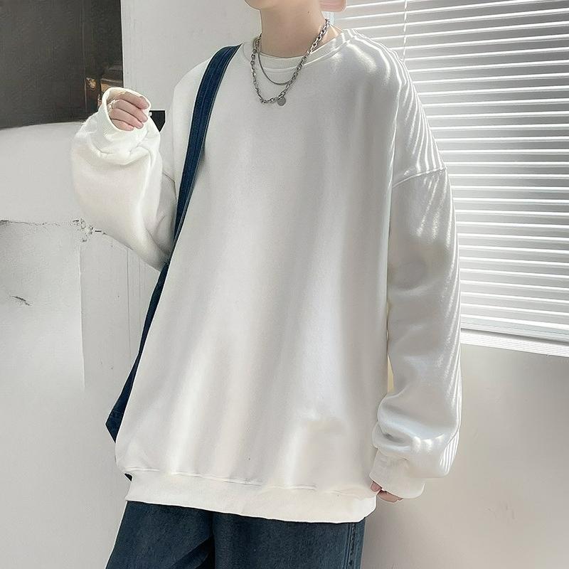 

Men s Sweater Spring and Autumn Loose Casual Chinese Cotton Round Neck Sweater Men s Pullover Long-sleeved Solid Color Bottoming Shirt XS білий