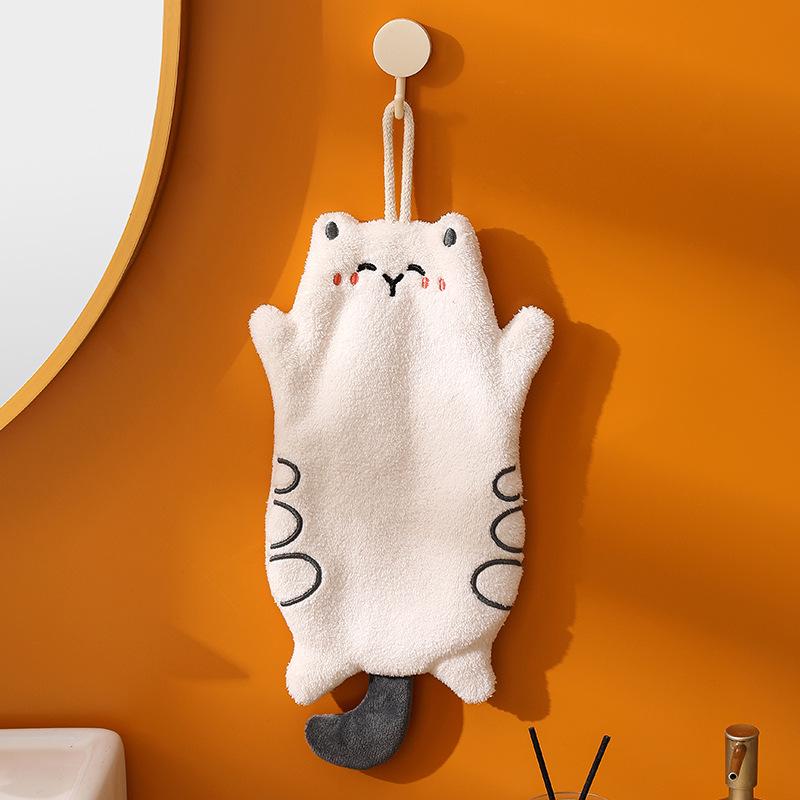 Cute Kitten Coral Fleece Hand Towel: Absorbent, Quick-Drying, Dual-Use, Hanging Kitchen Towel.
