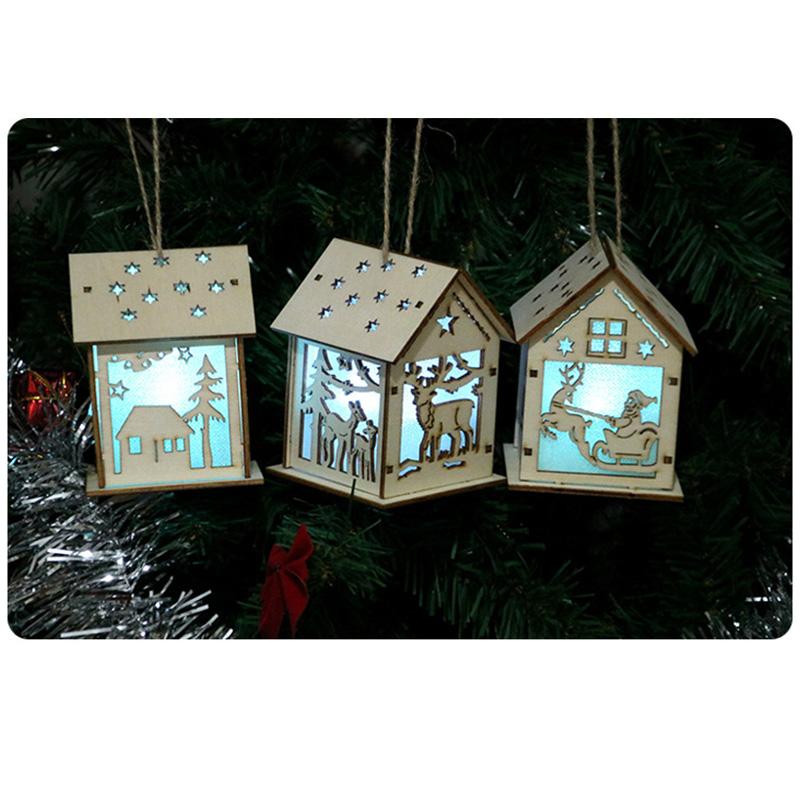 Xmas Luminous Wooden House Hotel Christmas Tree Window Decoration Pendant Ornaments DIY Gift