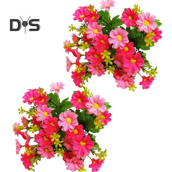 2 Pcs Artificial Daisies Bunch Realistic Faux Flowers Shrubs Plastic Greenery All-Season Fake Flowers for Indoor Vase Outside Garden Porch Window Box