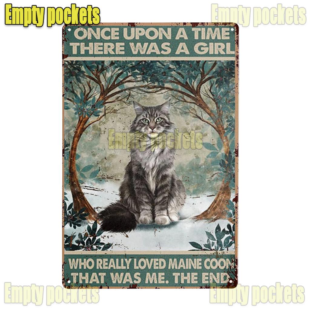Cute Maine Coon Cat Posters Metal Tin Sign Wall Sign Plaque for Bathroom Coffee Farmhouse Home Kitchen Bedroom Wall Decoration