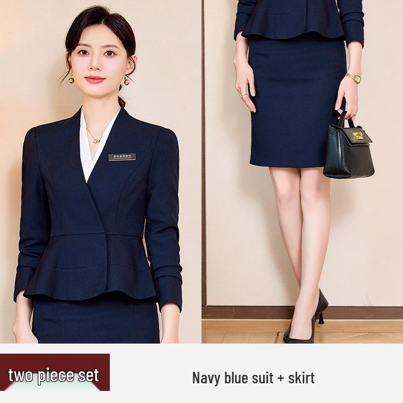 Chic Professional Women's Skirt Suit - Elegant Spring/Autumn Beauty Salon Front Desk Uniform