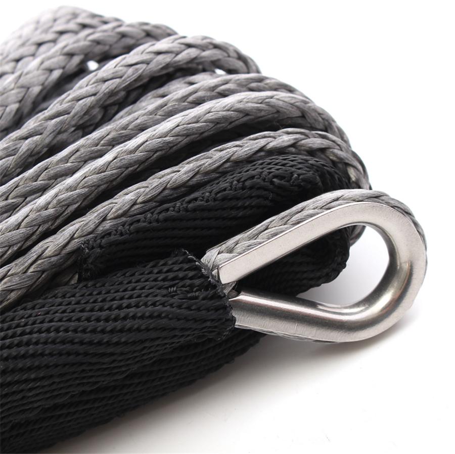 1/4'' X 50' 7700LBs Synthetic Winch Line Cable Rope W/ Sheath For Car ATV UTV Jeep Grey