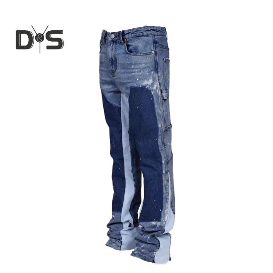 

Мужские мешковатые джинсы клеш, эластичные повседневные рабочие брюки из денима, винтажные расклешенные брюки в стиле пэчворк для повседневной носки, путешествий и работы S темно-синий